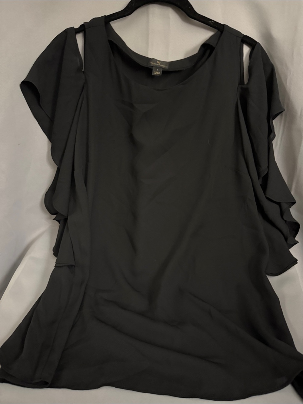 Worthington Black Ruffled Cold-Shoulder Blouse